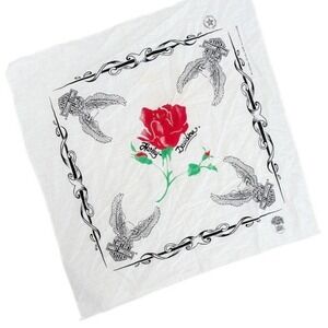 Vintage Official Harley-Davidson Rose Bandana Made In USA Eagles Black and White